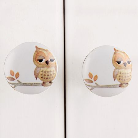 Owl Flat Ceramic Dresser Knob